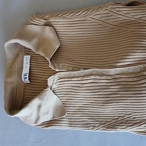 Zara Tan Collared Ribbed Sweater